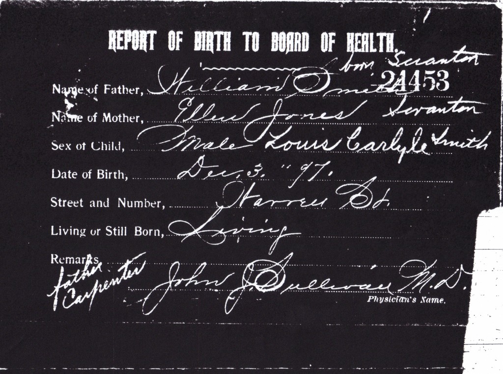 Louis carlyle Smith birth certificate